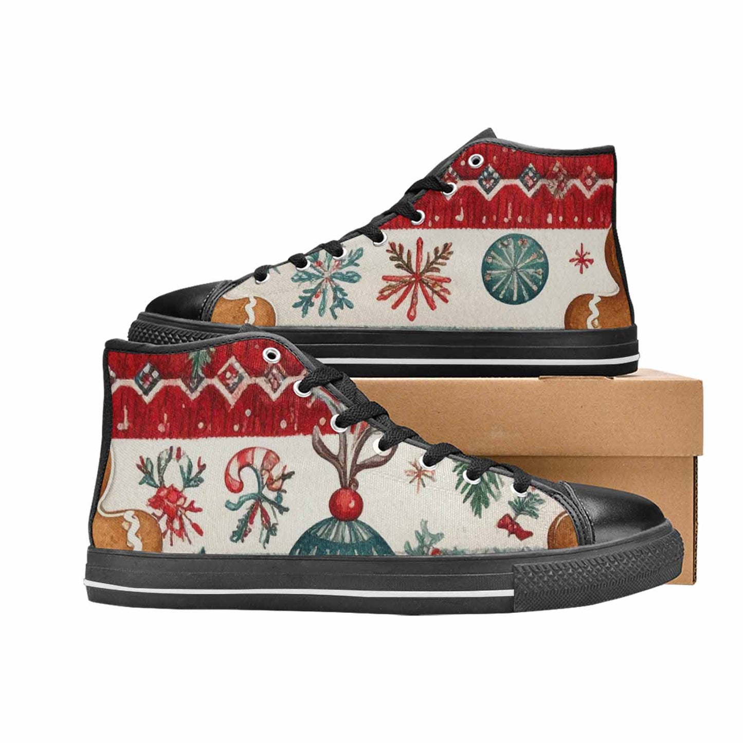 WOMEN'S Christmas Holly Snowflake High Top Canvas Surreal Custom Sneakers