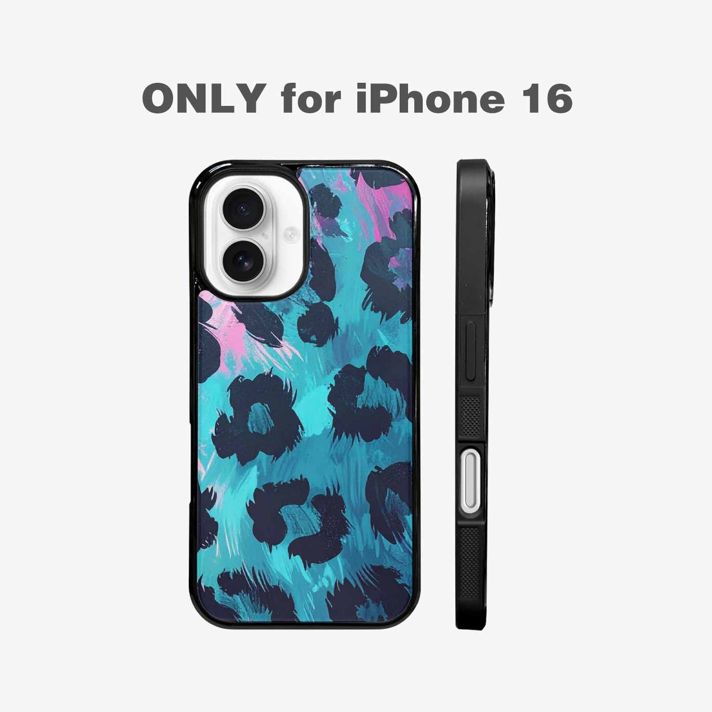 iPhone 16 Case — Leopard Neon Pink Teal Airbrush, Personalized Phone Case