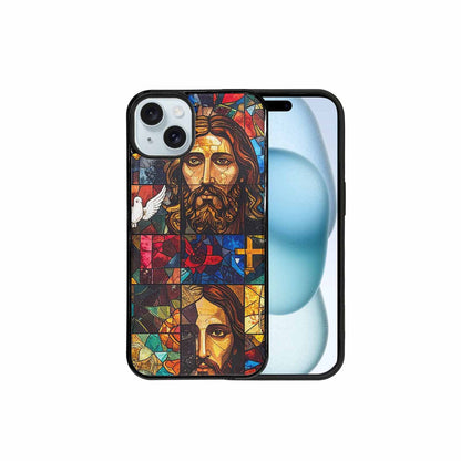 iPhone 15 Plus Case — Jesus Face Small Cross And Faith, Custom Designed Case Cover