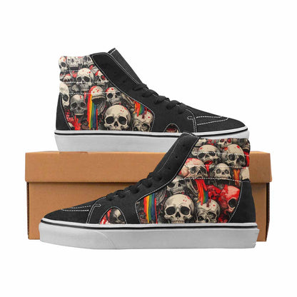 WOMEN'S Skulls Black & Red Ink High Top Canvas Made To Order Wallpaper Art Handmade Custom Shoes