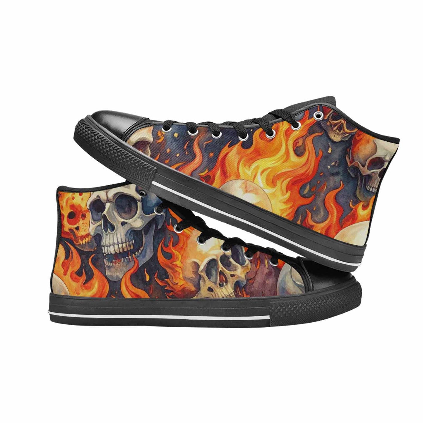 WOMEN'S Skulls - Flaming High Top Canvas Wallpaper Art Shoes