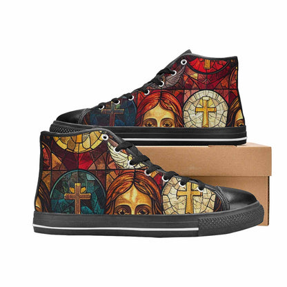 MEN'S Jesus Face Small High Top Canvas Vibrant Chaos Custom Sneakers