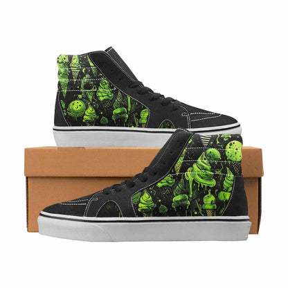 WOMEN'S Ice Cream Black & Green Ink High Top Canvas Personalized Aesthetic Custom Art Shoes