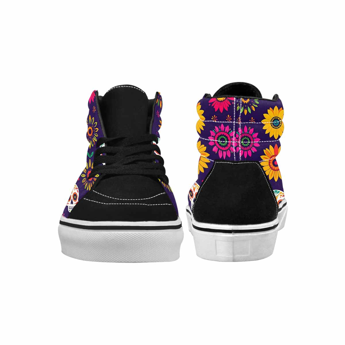 WOMEN'S Sunflowers And Skulls High Top Canvas Neon Fantasy Shoes