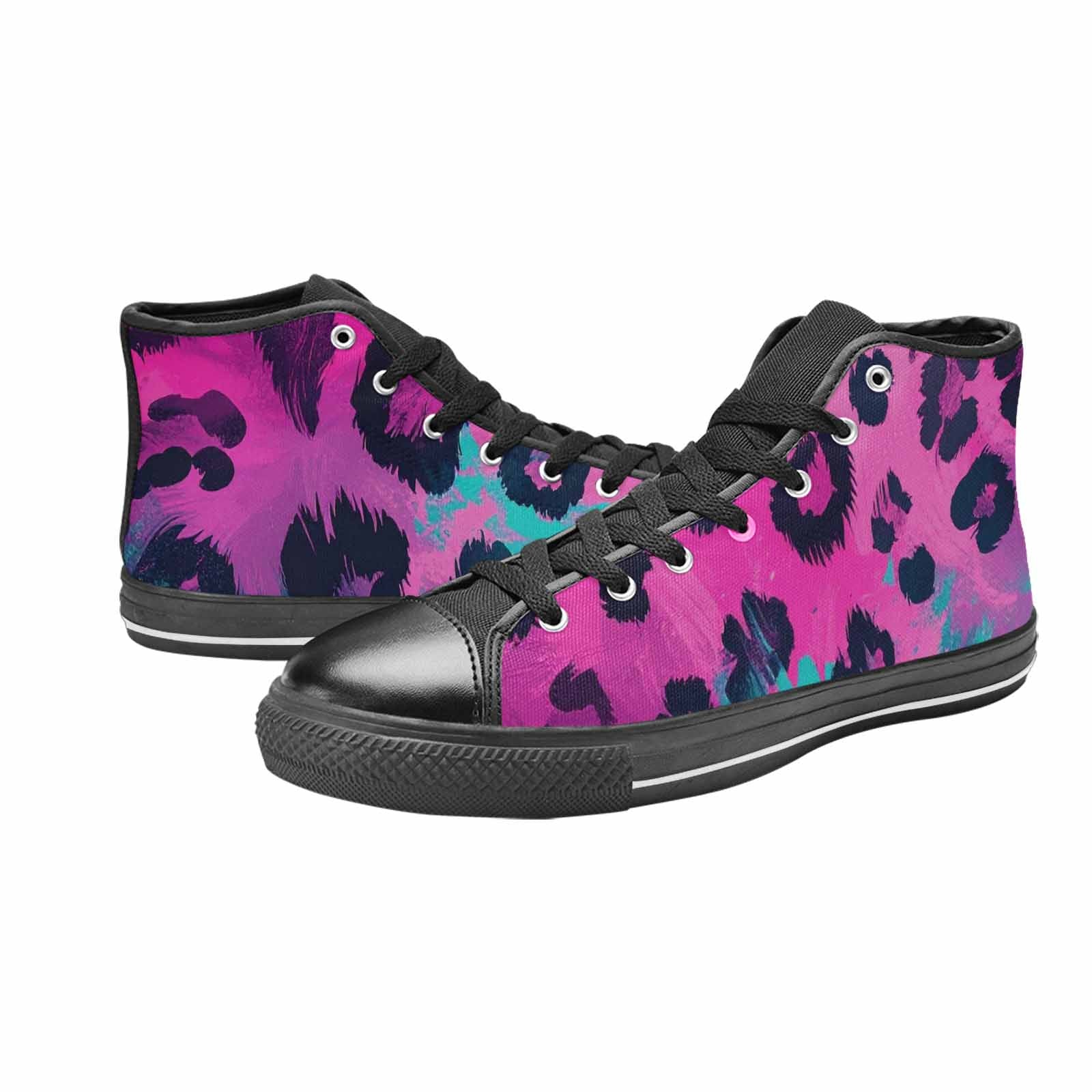 WOMEN'S Leopard Neon Pink Teal Airbrush High Top Canvas Dreamcore Sneakers