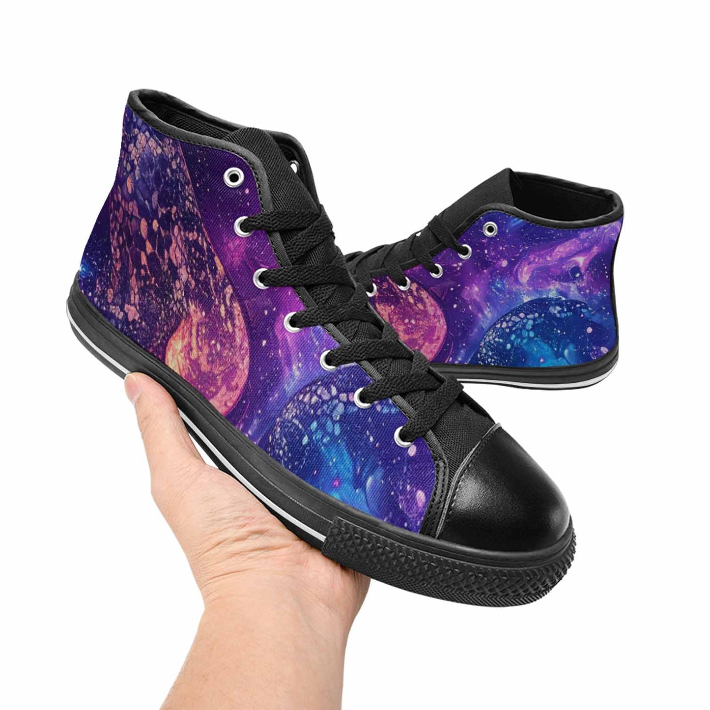 WOMEN'S Galaxy Snake Print High Top Canvas Vibrant Chaos Shoes