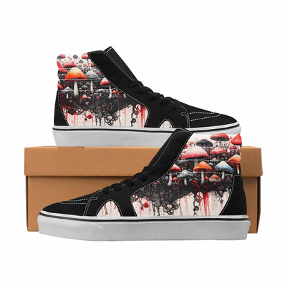 MEN'S Mushrooms Black & Red Ink High Top Canvas Custom Design Neon Fantasy Customized Sneakers