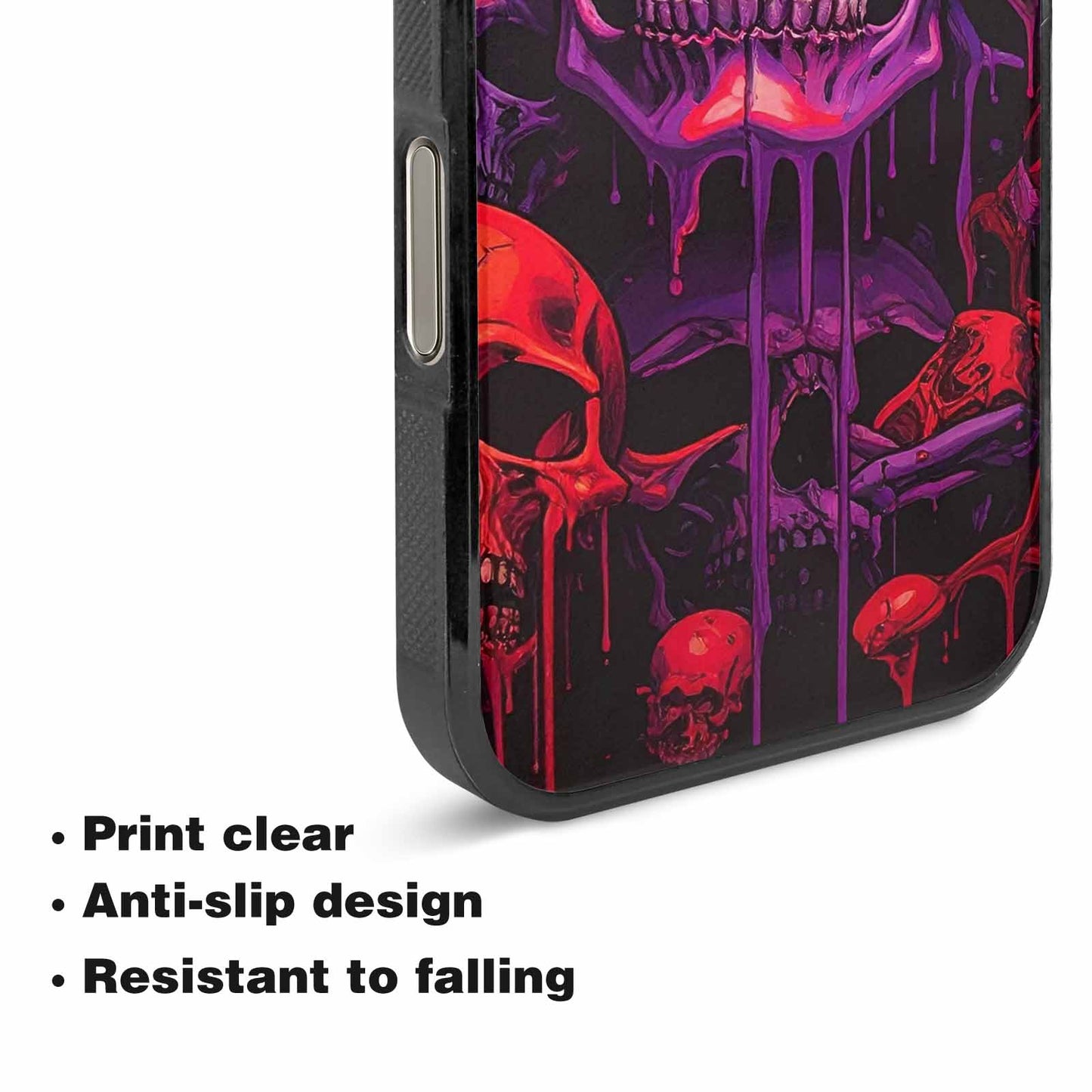 iPhone 16 Pro Case — Red Purple Skeletons Neon Drip Melting, Custom Printed Phone Case