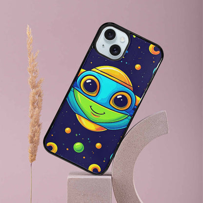 iPhone 15 Plus Case — Alien Ufo Cartoon Art Pattern, Custom Printed Phone Case