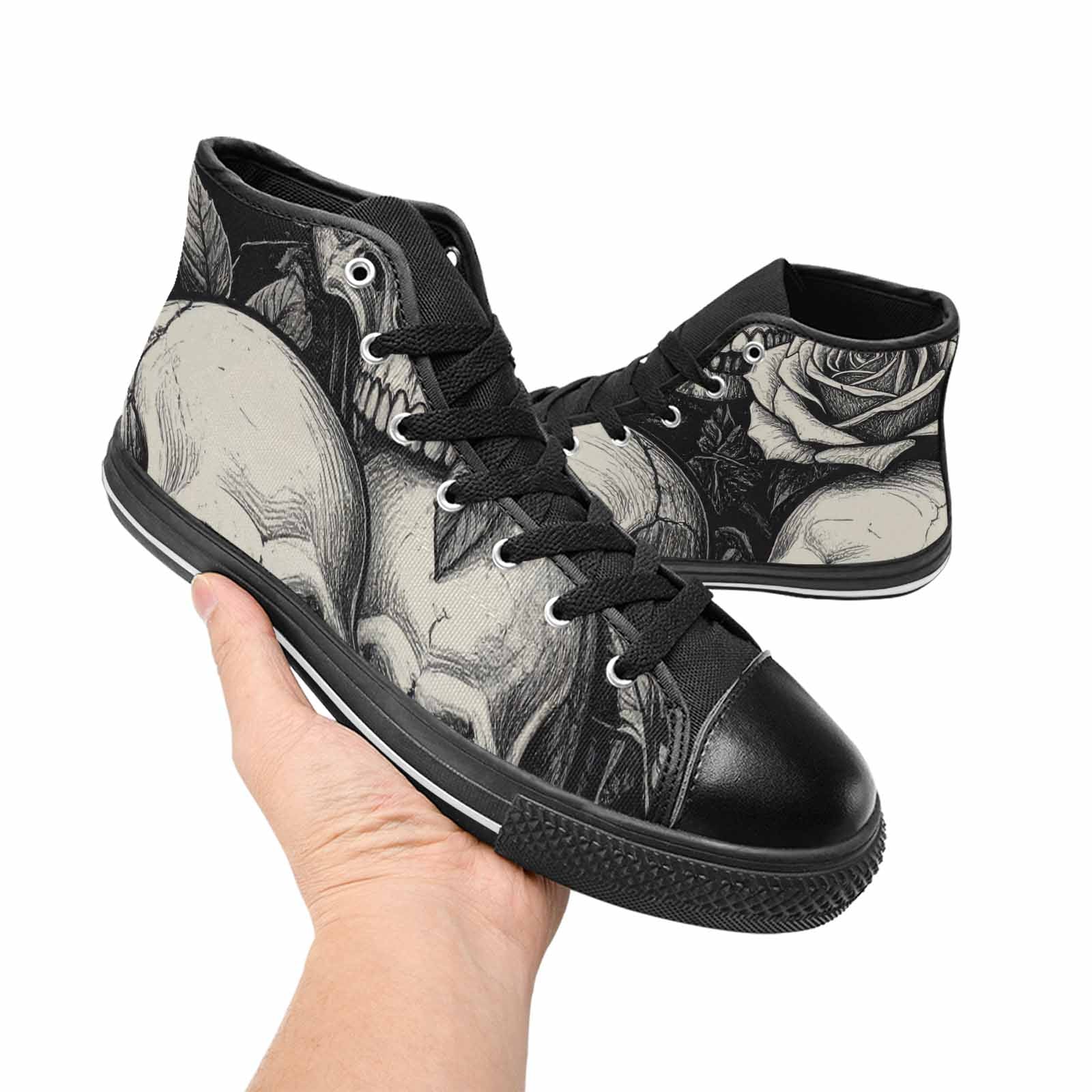 MEN'S Skulls Roses Black Ink High Top Canvas Y2K Shoes