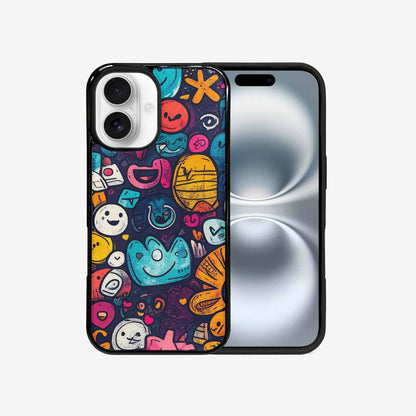 iPhone 16 Case — Hand Drawn Icon Doodle Pattern Hundreds, Custom Designed Case Cover