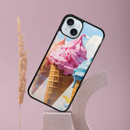 iPhone 15 Plus Case — Collage Of Overlapping Waffle Cone Icecream, Custom Phone Case