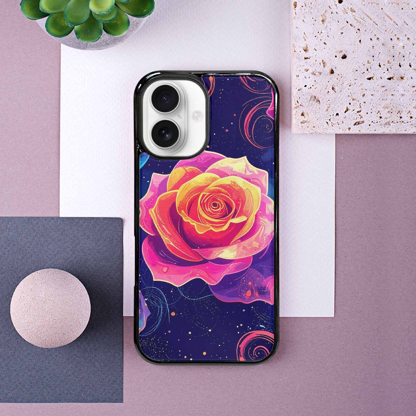 iPhone 16 Case — Rose Galaxy Art Seamless Pattern Vibrant, Custom Art Phone Cover