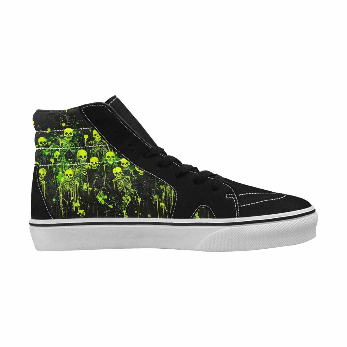 MEN'S Skeletons × Neon Green High Top Canvas Wallpaper Art Custom Sneakers