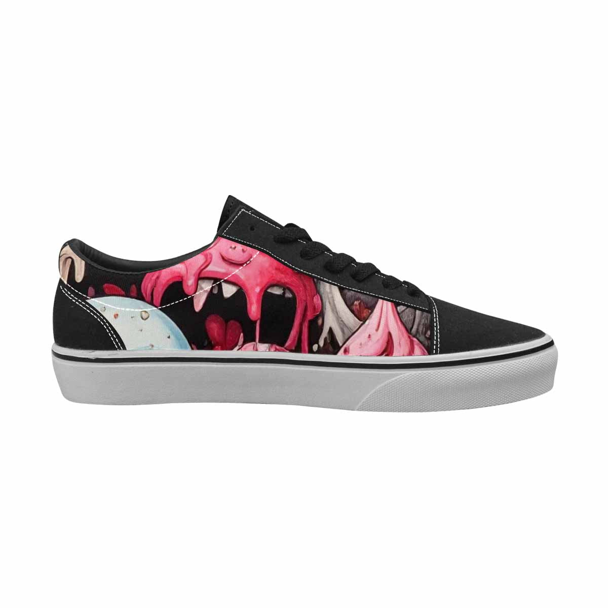 WOMEN'S Ice Cream Monsters (black Lace-Up Canvas Dark Academia Custom Sneakers