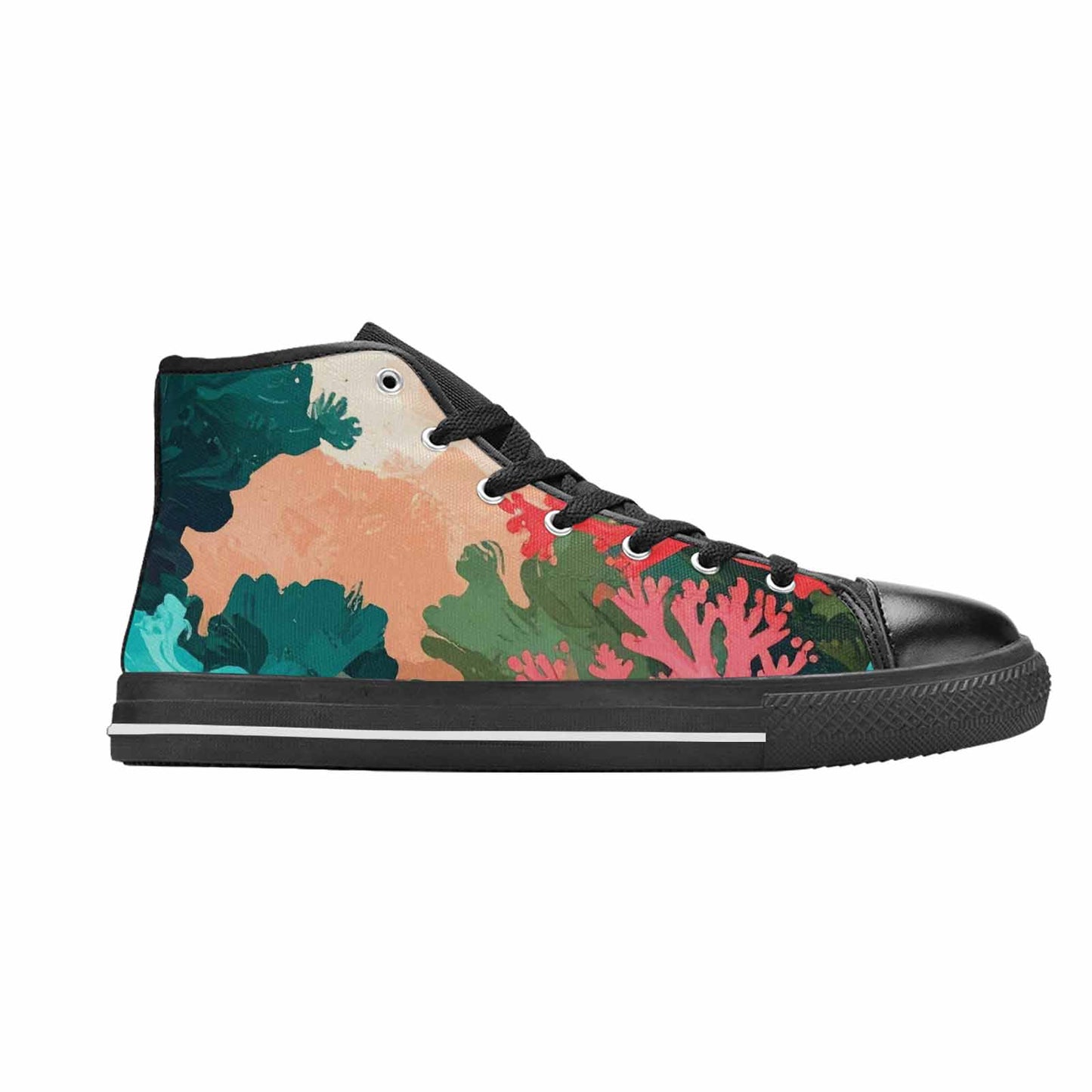 MEN'S Camo Coral Turquoise High Top Canvas Neon Fantasy Custom Sneakers