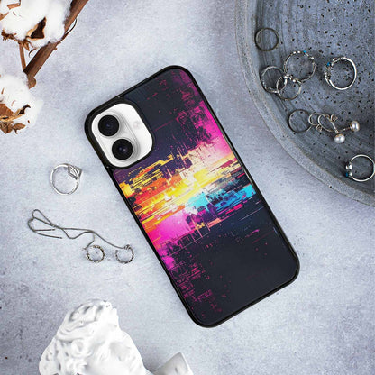 iPhone 16 Plus Case — Glitch Dark Art Seamless Pattern Vibrant, Customized Protective Case