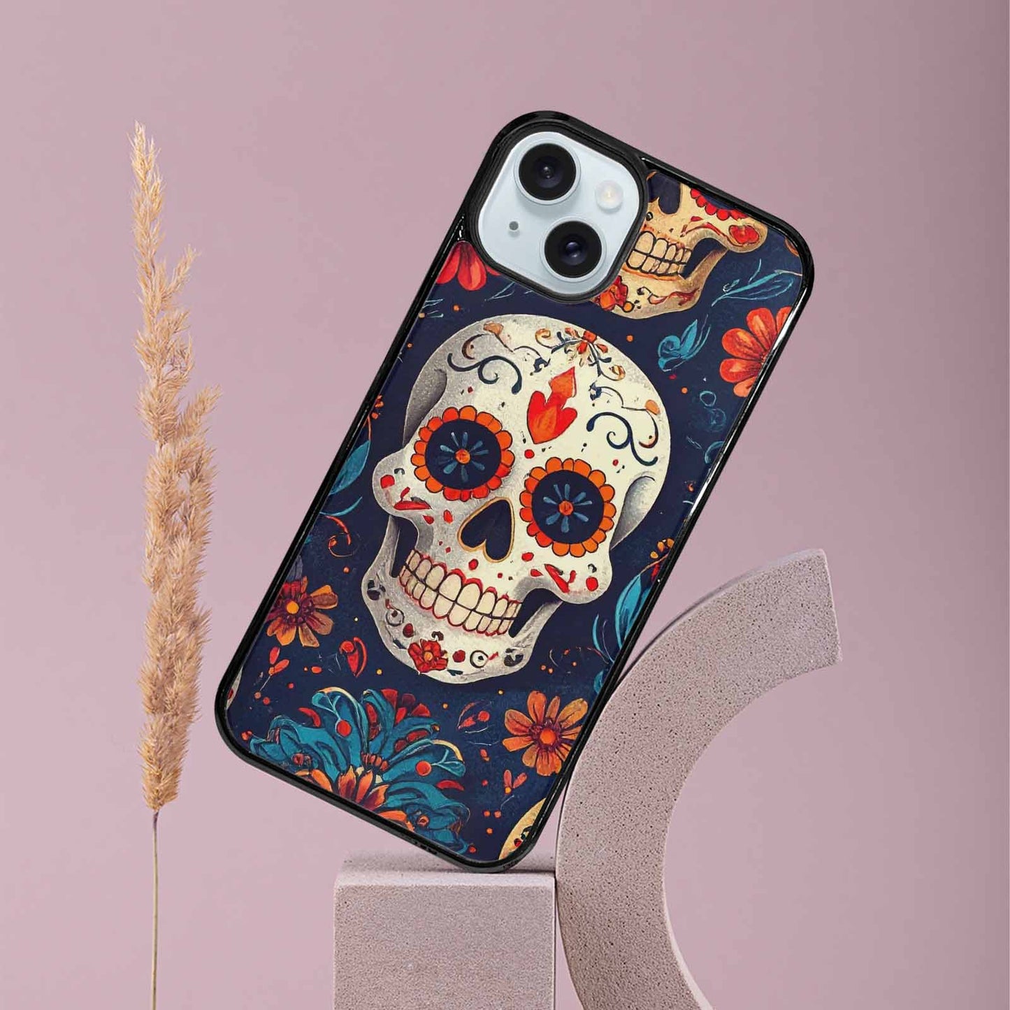 iPhone 15 Plus Case — Day Dead Sugar Skull Art 100s, Custom Printed Phone Case
