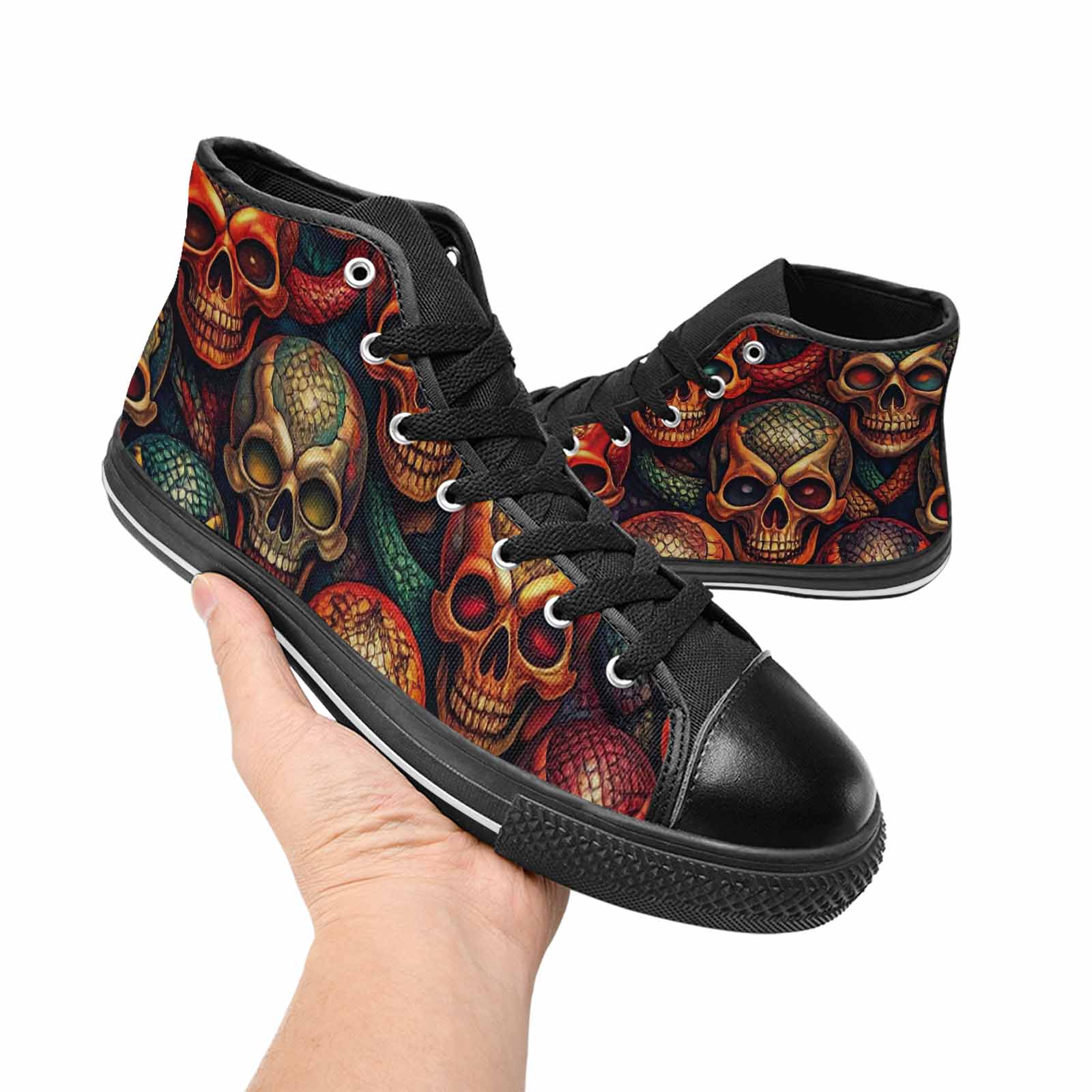MEN'S Snake Skulls Print High Top Canvas Vivid Custom Shoes