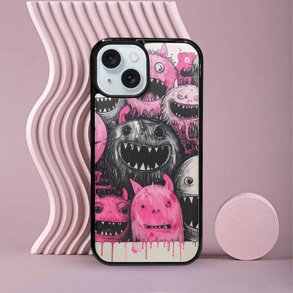 iPhone 15 Case — Monsters General Black Pink Ink Cartoon, Original Design Phone Case