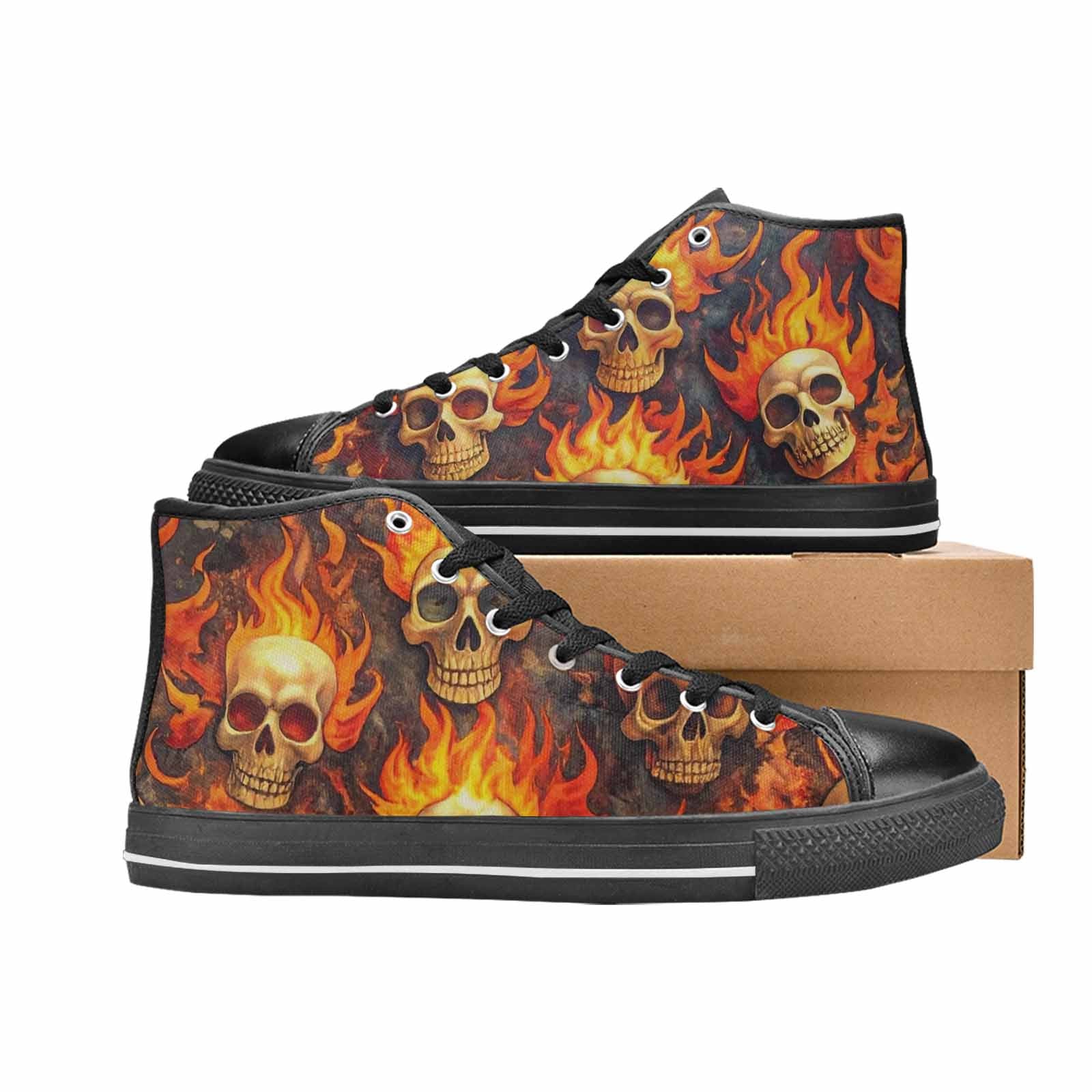 WOMEN'S Skulls - Flaming High Top Canvas Dreamcore Custom Sneakers