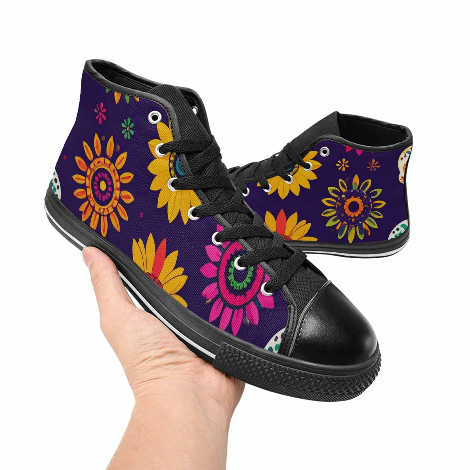 MEN'S Sunflowers And Skulls High Top Canvas Dark Academia Custom Shoes