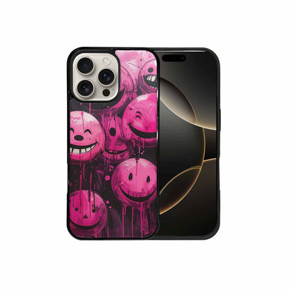 iPhone 16 Pro Max Case — Melting Moon Smiley Black Pink Ink, Custom Made Phone Cover