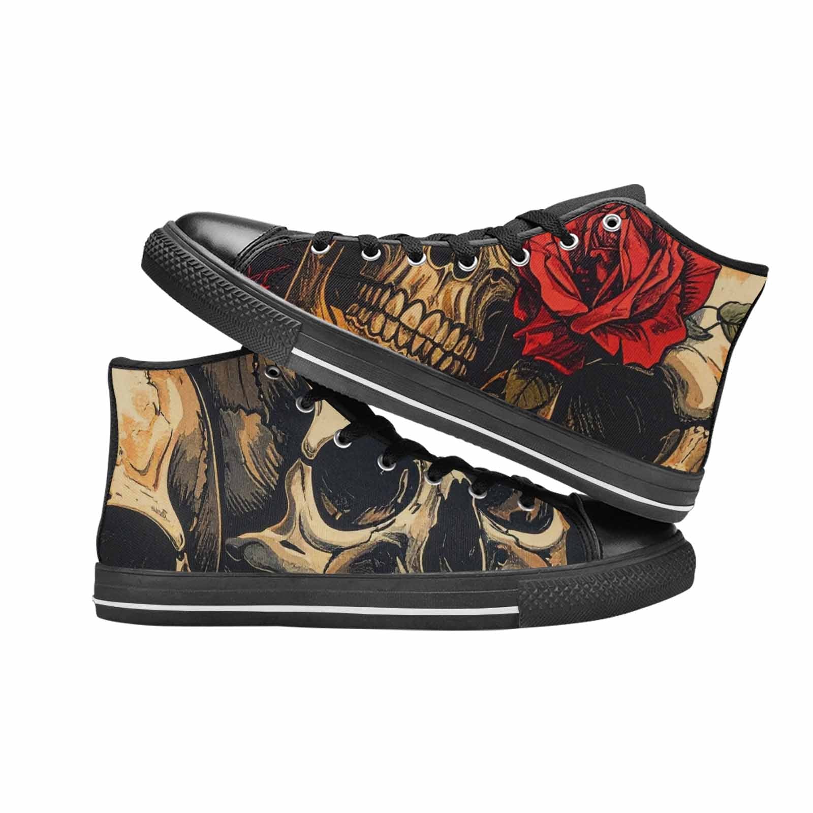WOMEN'S Skulls Roses Bold Pen Ink High Top Canvas Aesthetic Sneakers