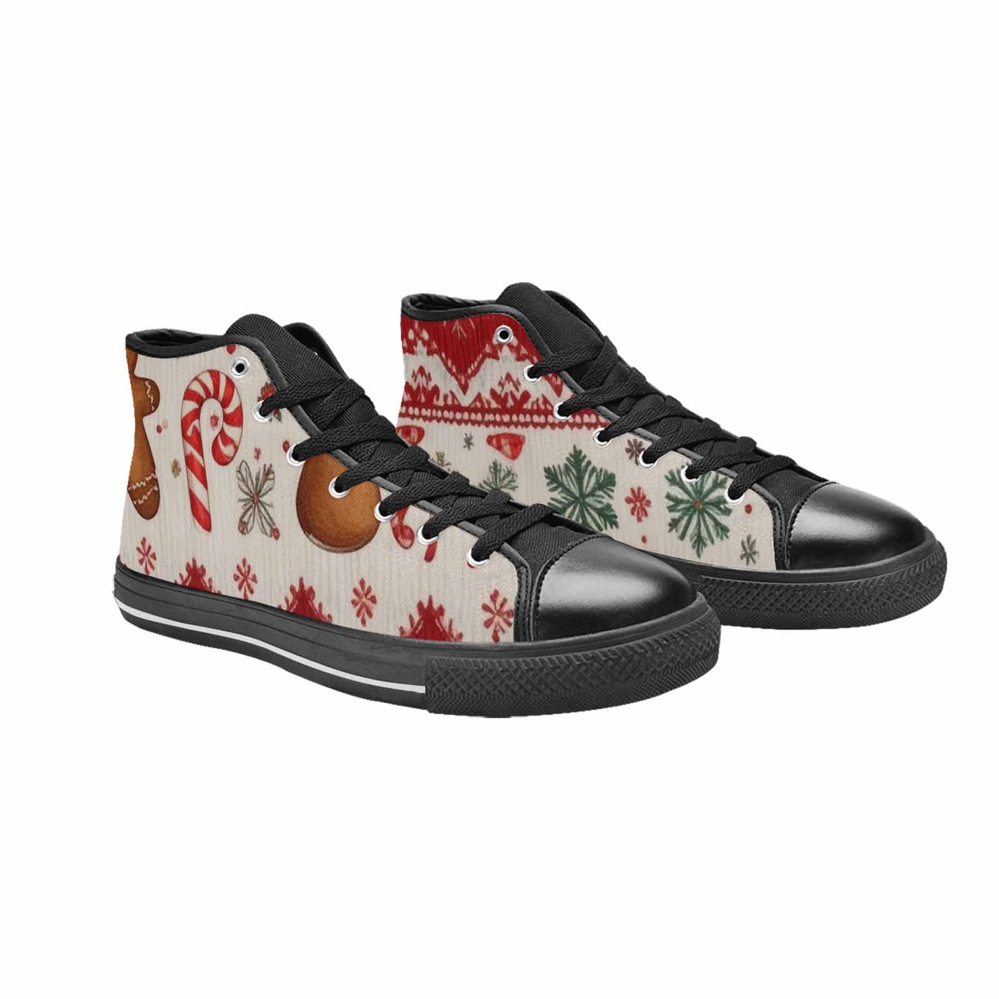 WOMEN'S Christmas Holly Snowflake High Top Canvas Wallpaper Art Custom Sneakers