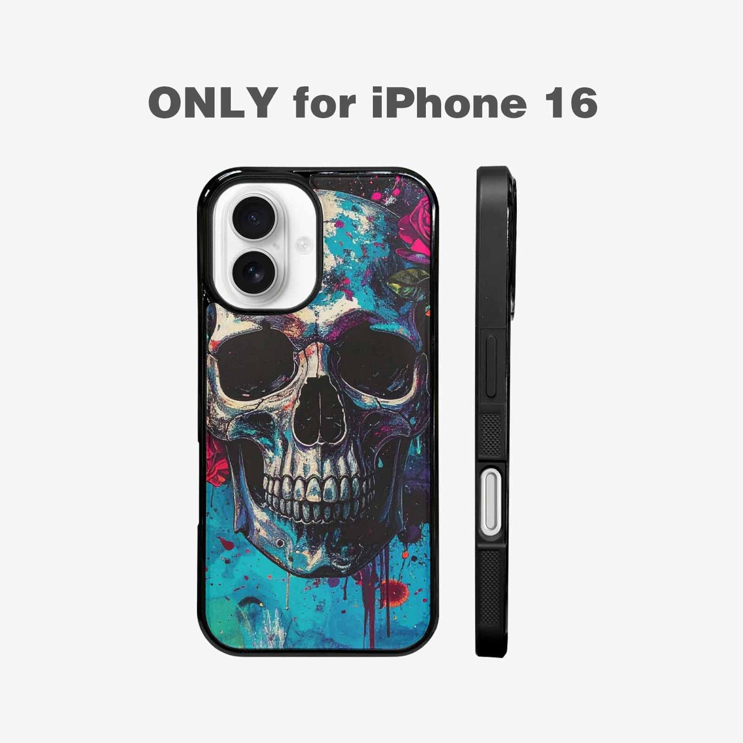 iPhone 16 Case — Skulls Roses Acid Wash Custom, Original Design Phone Case