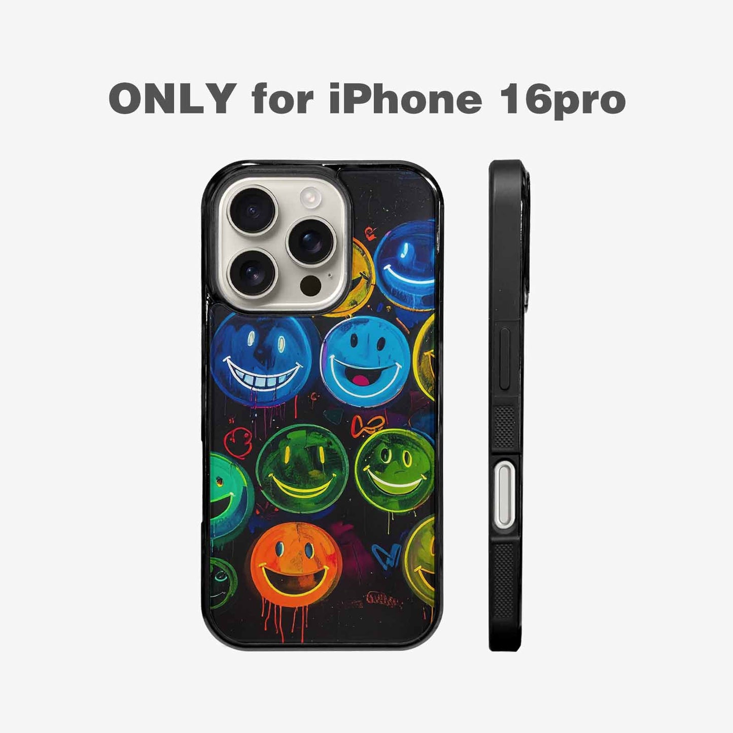 iPhone 16 Pro Case — Smiley Faces Glow Smiley Faces Pattern, Custom Designed Case Cover