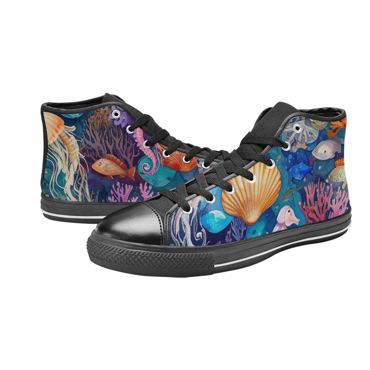 MEN'S Fish Scale Coral High Top Canvas Wallpaper Art Sneakers