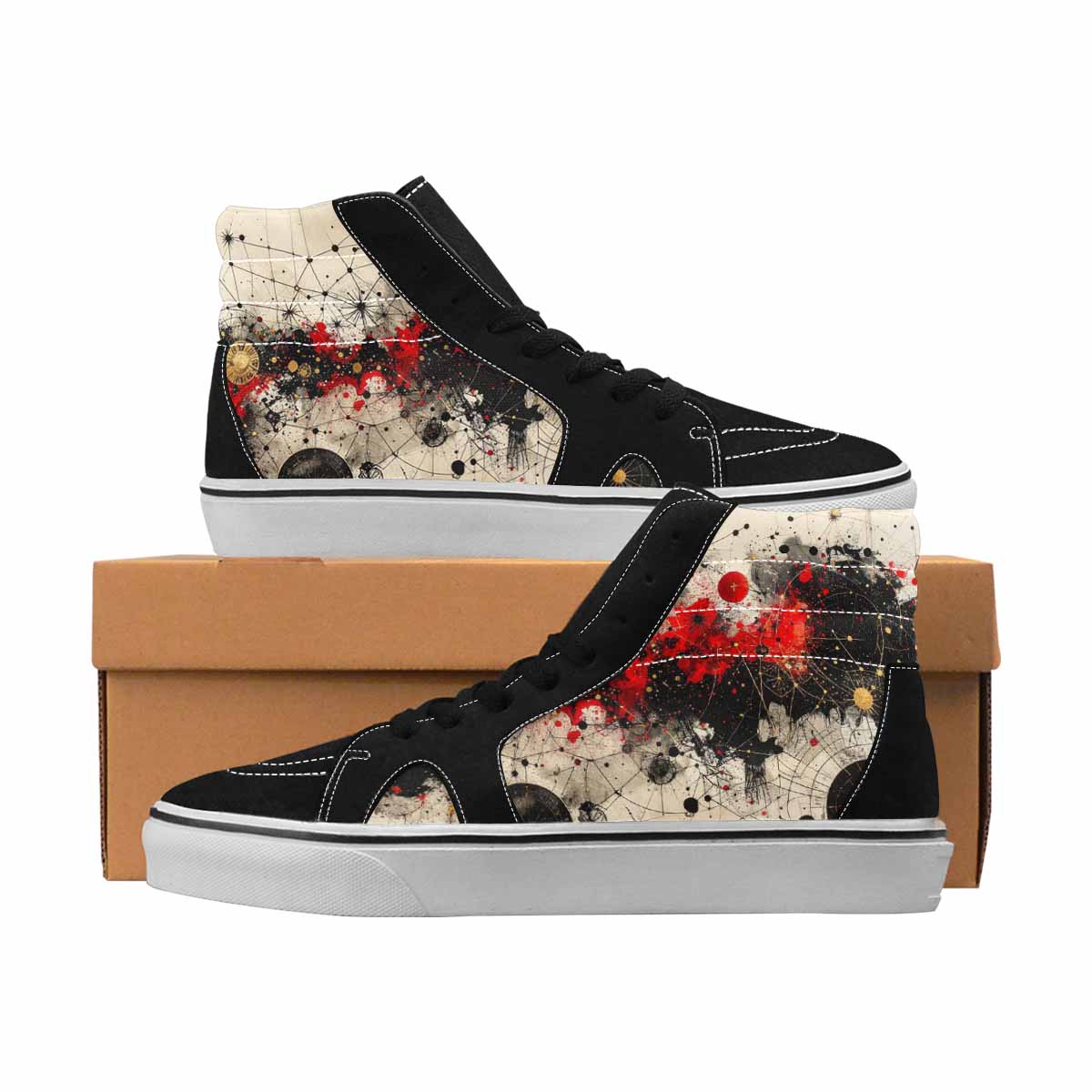 MEN'S Zodiac Black & Red Ink High Top Canvas Artist-designed Y2K Custom Streetwear Shoes