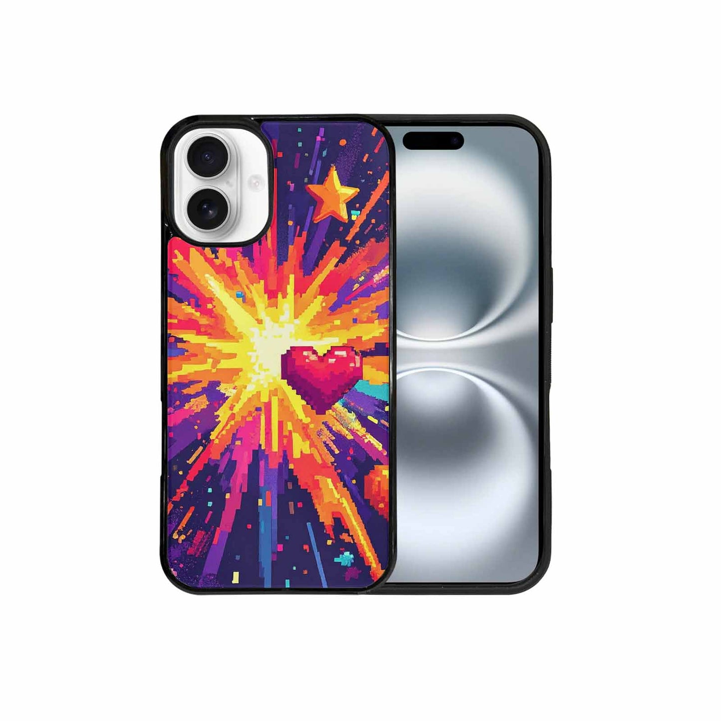 iPhone 16 Plus Case — Pixel Art 8 Bit Burst Pattern, Custom Designed Case Cover