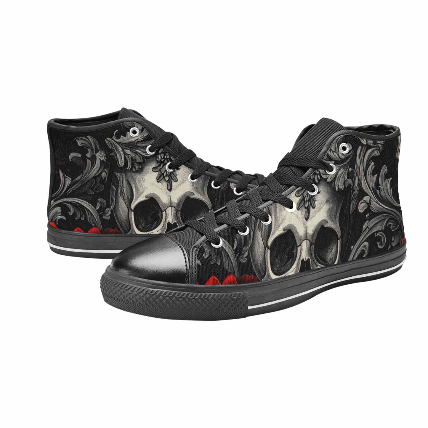 WOMEN'S Skulls Roses Fine Line High Top Canvas Vivid Shoes