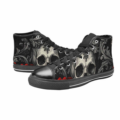WOMEN'S Skulls Roses Fine Line High Top Canvas Vivid Shoes