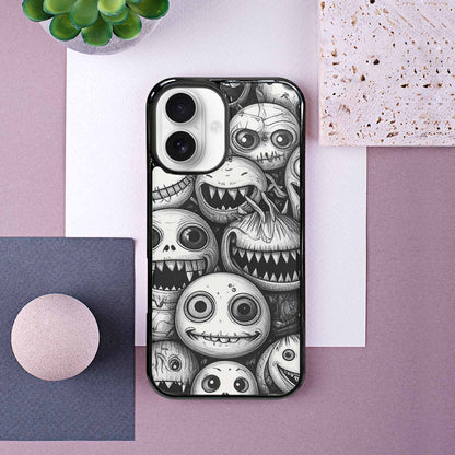 iPhone 16 Case — Black And White Monster Face Collage, Personalized Phone Case