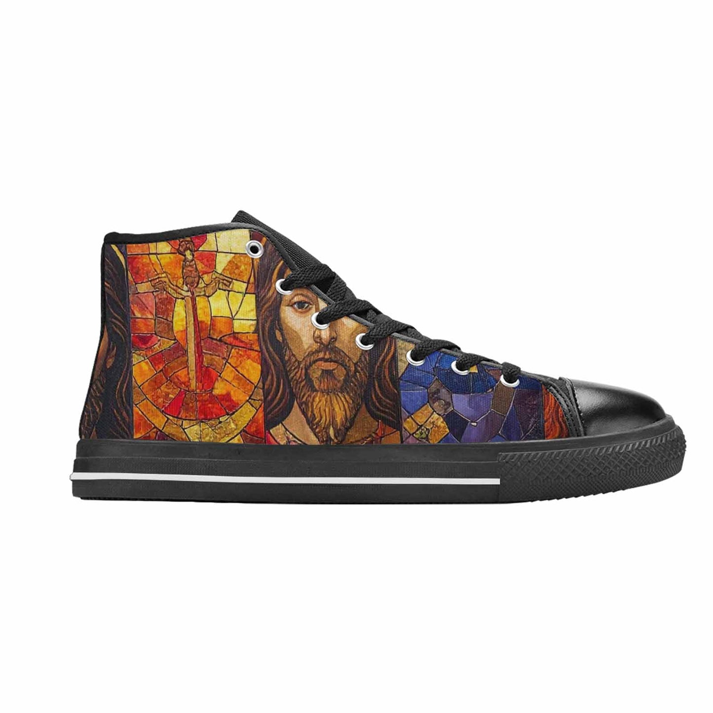 MEN'S Jesus Face Small High Top Canvas Vibrant Chaos Shoes
