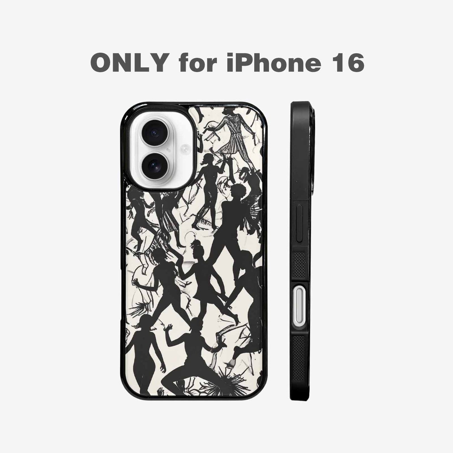 iPhone 16 Case — Bold Dancing Figure Line Art Pattern, Personalized Phone Case