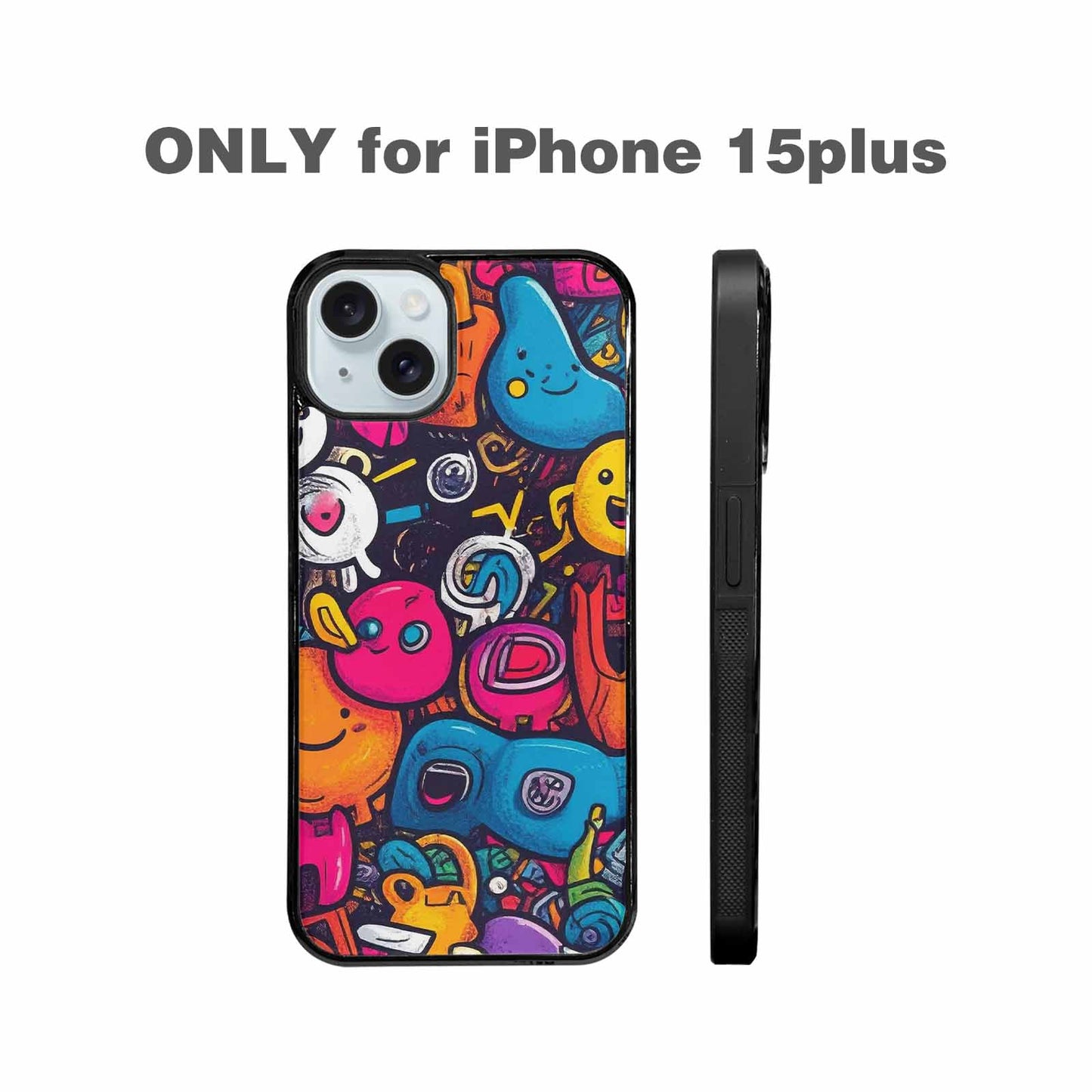 iPhone 15 Plus Case — Hand Drawn Icon Doodle Pattern Hundreds, Unique Phone Case Design
