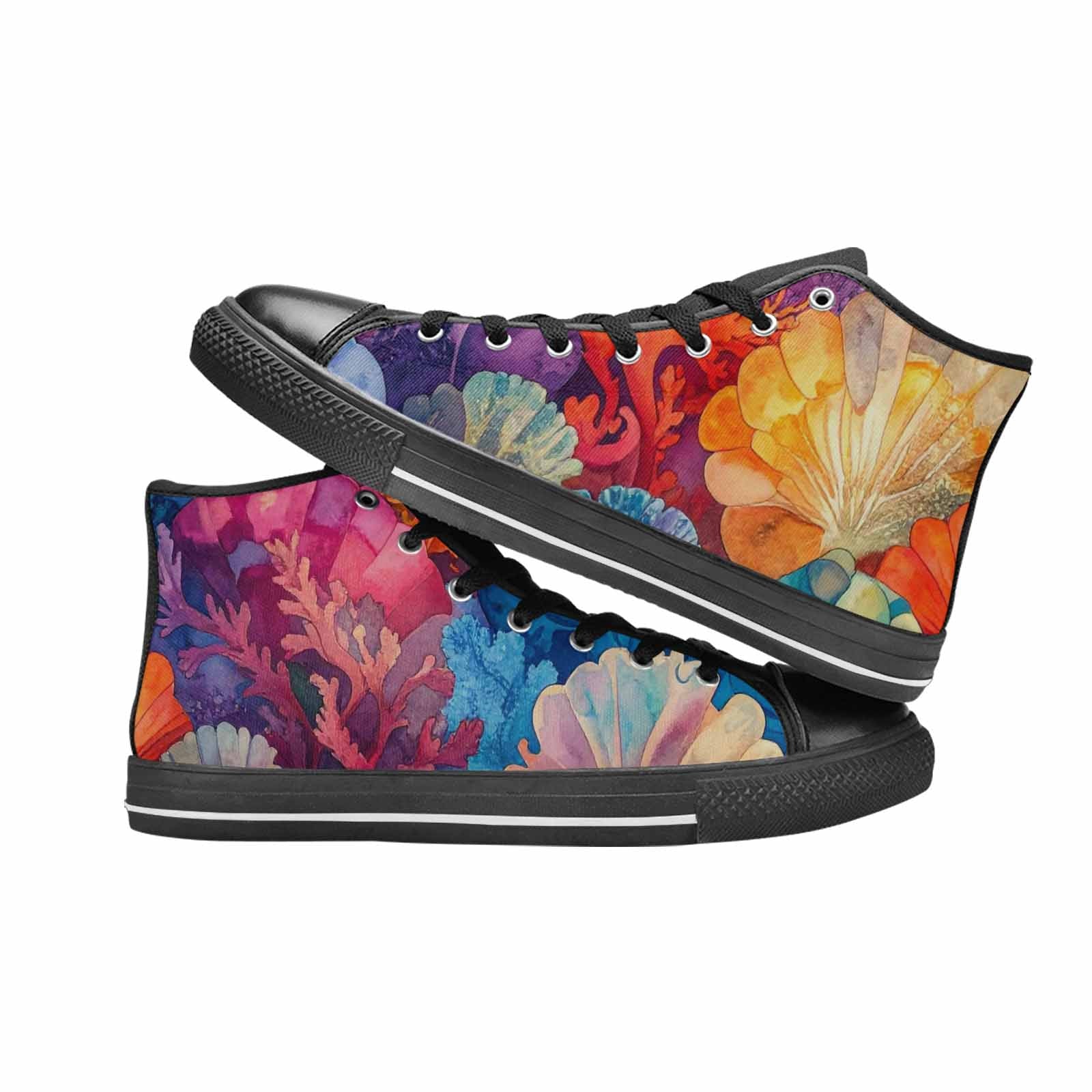 WOMEN'S Fish Scale Coral High Top Canvas Cottagecore Sneakers