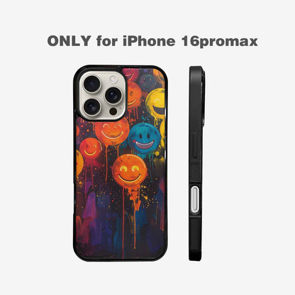 iPhone 16 Pro Max Case — Smiley Faces Glow Smiley Faces Pattern, Custom Printed Phone Case