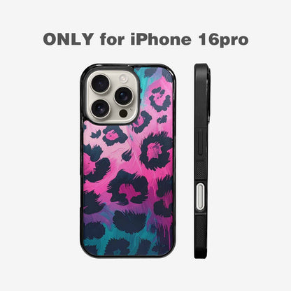 iPhone 16 Pro Case — Leopard Neon Pink Teal Airbrush, Unique Phone Case Design