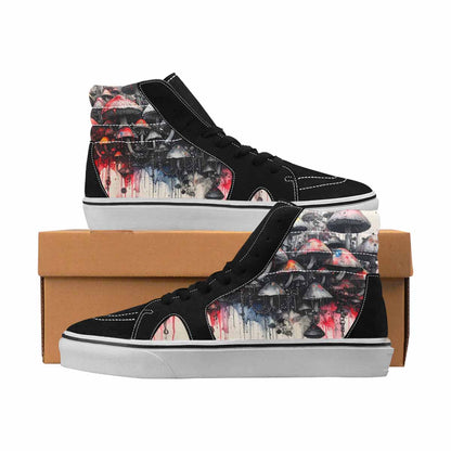 MEN'S Mushrooms Black & Red Ink High Top Canvas Custom Design Neon Fantasy Custom Printed Shoes