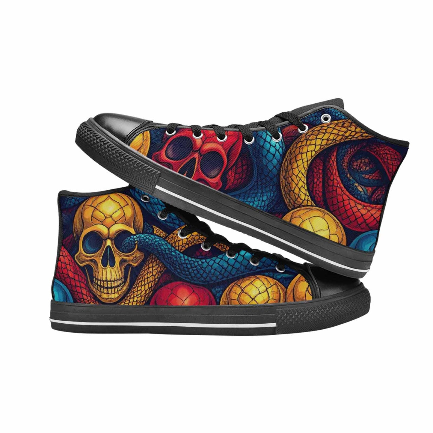 WOMEN'S Snake Skulls Print High Top Canvas Y2K Custom Sneakers