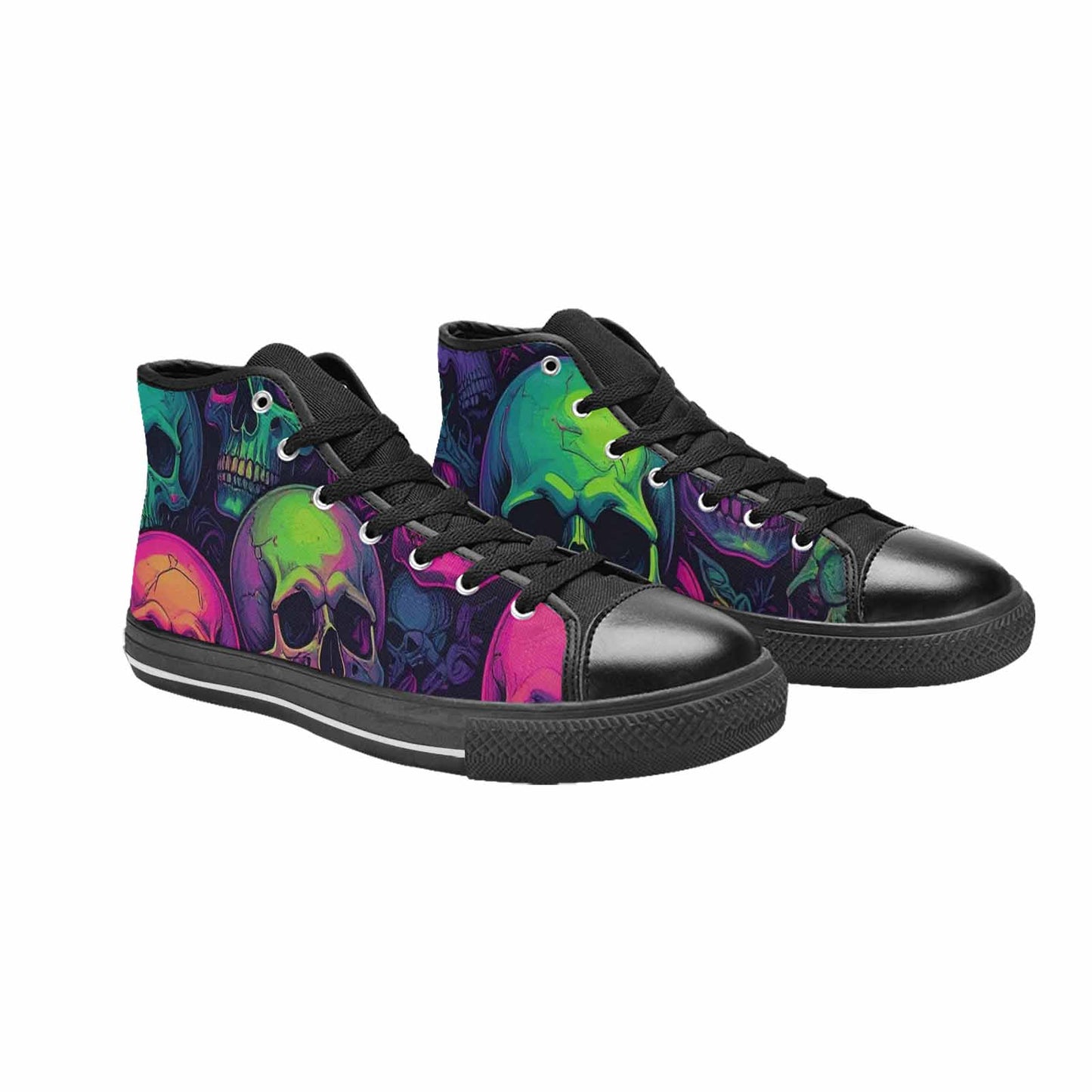 WOMEN'S Skulls - Neon High Top Canvas Cottagecore Custom Sneakers