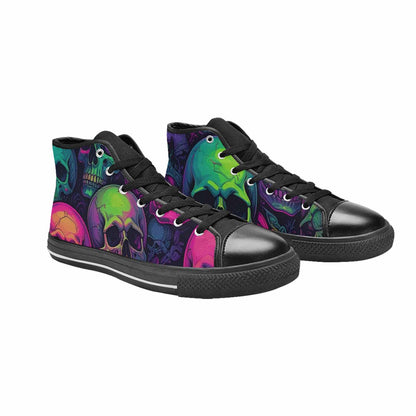 WOMEN'S Skulls - Neon High Top Canvas Cottagecore Custom Sneakers