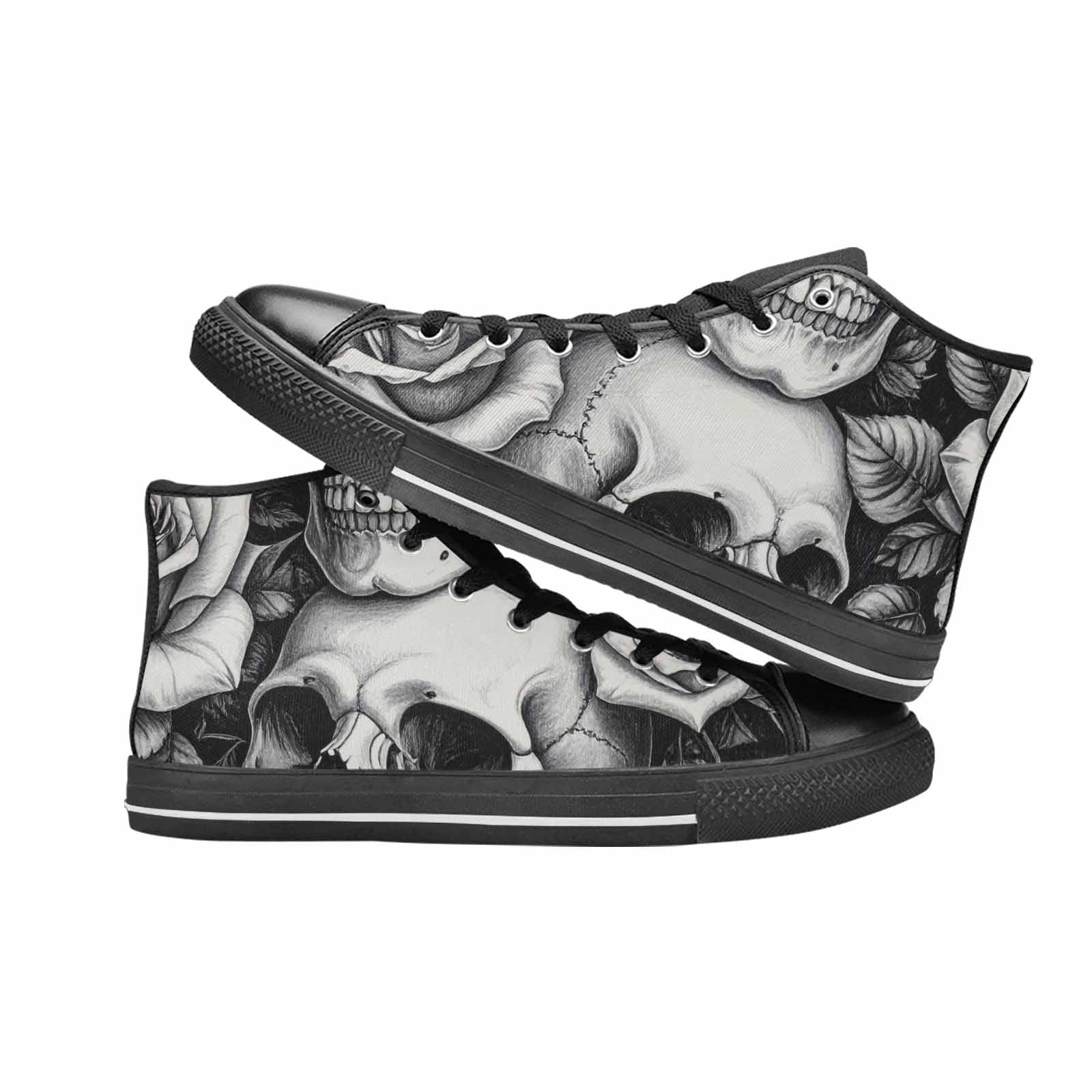 MEN'S Skulls Roses Pen Ink High Top Canvas Grunge Shoes