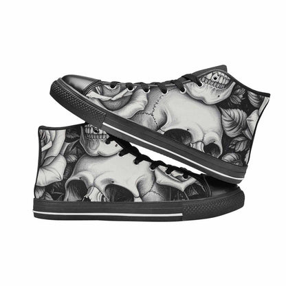 MEN'S Skulls Roses Pen Ink High Top Canvas Grunge Shoes