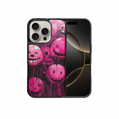 iPhone 16 Pro Case — Melting Moon Smiley Black Pink Ink, Custom Art Phone Cover